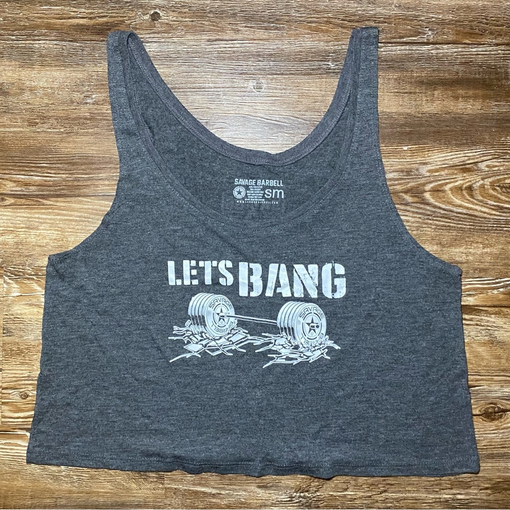 Savage Barbell Let’s Bang Graphic Printed Loose Flowy Gym Crop Top Size S Small